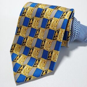 Gianni Versace Medusa Head Baroque Silk Tie Blue Gold